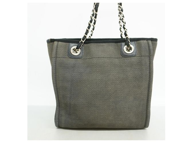 Chanel Deauville Canvas Chain Tote Bag Braun Schwarz - Ansicht 10
