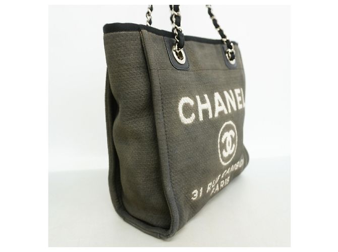 Chanel Deauville Canvas Chain Tote Bag Braun Schwarz - Ansicht 2