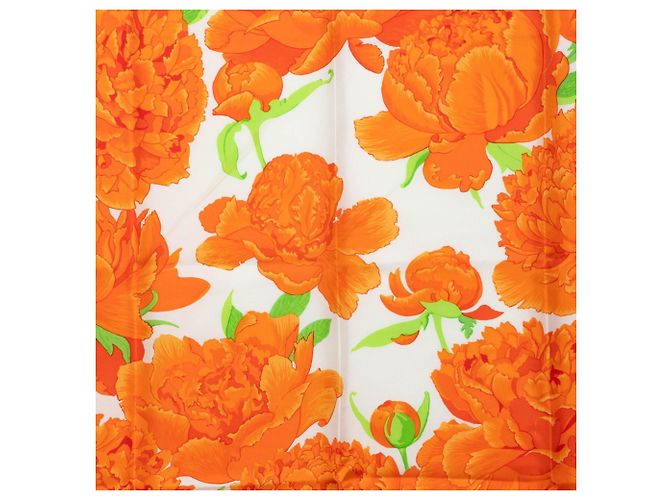 Hermès Carré 90 Les Pivoines Foulard Peonies Arancione - vista 2