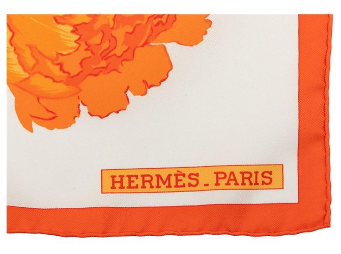 Hermès Carré 90 Les Pivoines Foulard Peonies Arancione - vista 3