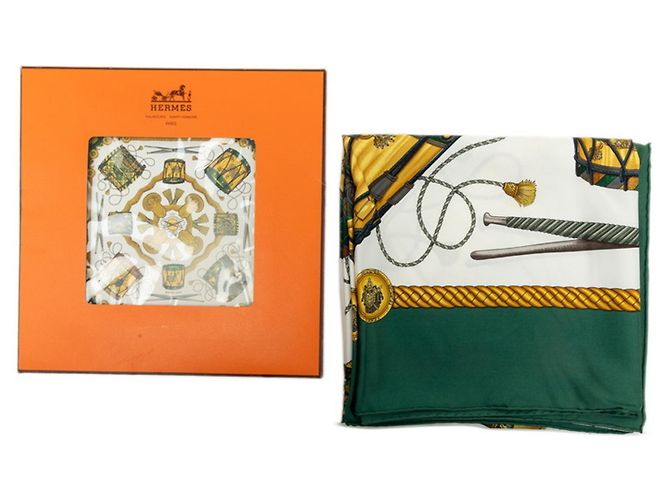 Silk In Hermès Hermes Carre 90 LES TAMBOURS Schal Mehrfarben Grün - Ansicht 9
