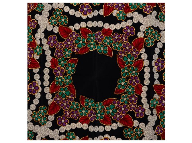Foulard in seta Chanel Nero Multicolore Motivo Gioiello - vista 2
