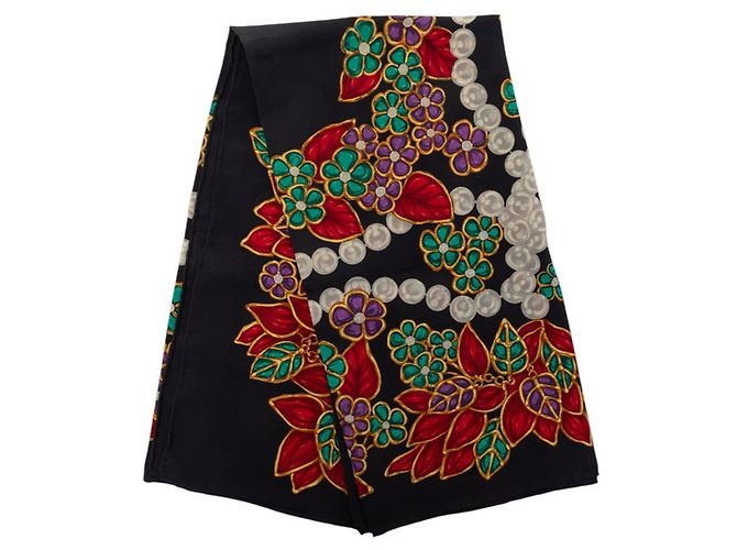 Foulard in seta Chanel Nero Multicolore Motivo Gioiello - vista 5