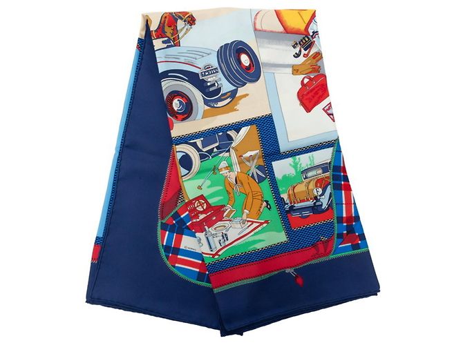 Hermès Pañuelo Hermes Carre 90 Confort en Automobile Multicolor Azul marino - vista 6