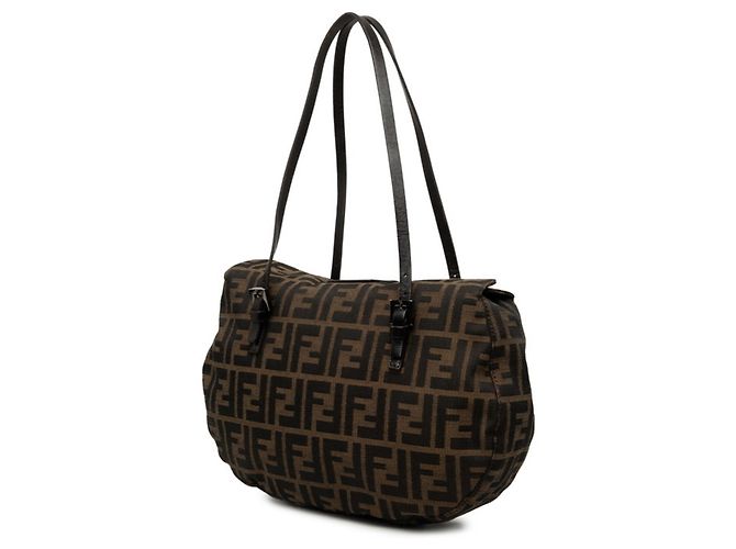 Fendi Zucca Tote Bag Braun Leder und Canvas - Ansicht 2