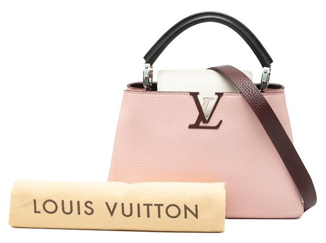 Borsa Louis Vuitton Capucines BB Rosa Bianco Bordò - vista 7