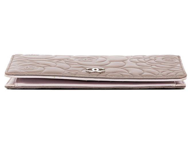 Chanel Coco Mark Camellia Embossed Long Wallet Silvery Grey - view 3