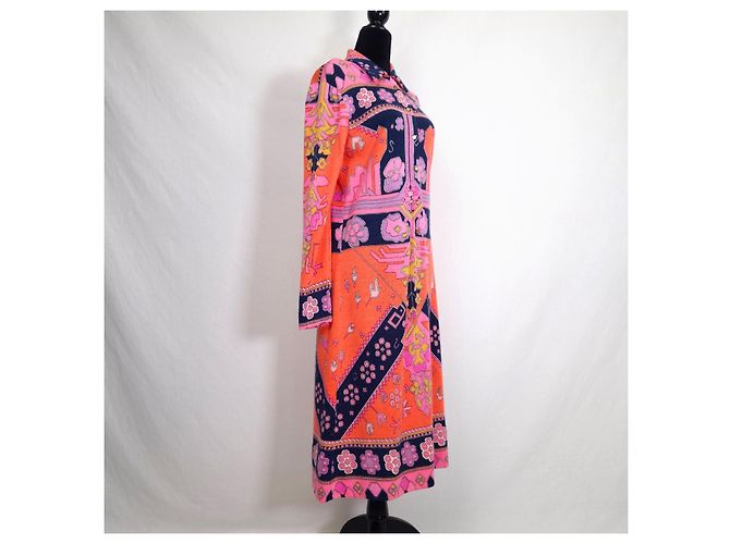 Leonard Paris Abito Chemisier Arancione Boho Anni 70 Multicolore - vista 5