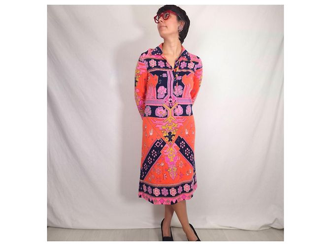 Leonard Paris Abito Chemisier Arancione Boho Anni 70 Multicolore - vista 8