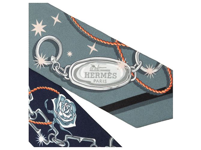 Hermès Hermes Twilly C'est La Fete Scarf Muffler Marrone Blu navy - vista 2