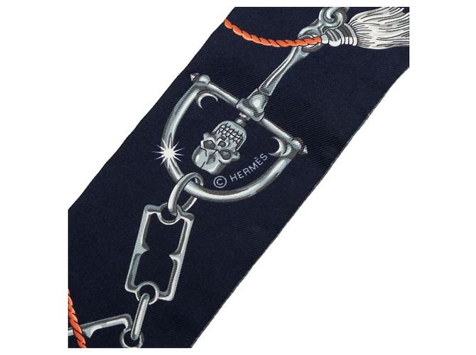 Hermès Hermes Twilly C'est La Fete Scarf Muffler Marrone Blu navy - vista 3