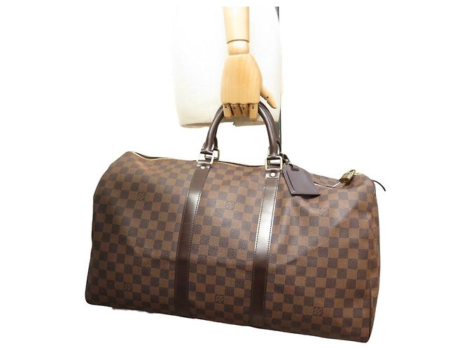 NOVA BOLSA DE VIAGEM DE MÃO LOUIS VUITTON KEEPALL 50 EM TOILE DAMIER EBENE Marrom - vista 11