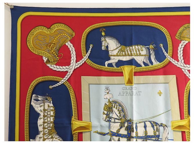 Hermès PAÑUELO HERMES GRAND APPARAT J. EUDEL CUADRADO 90 CM DE SEDA AZUL - vista 2