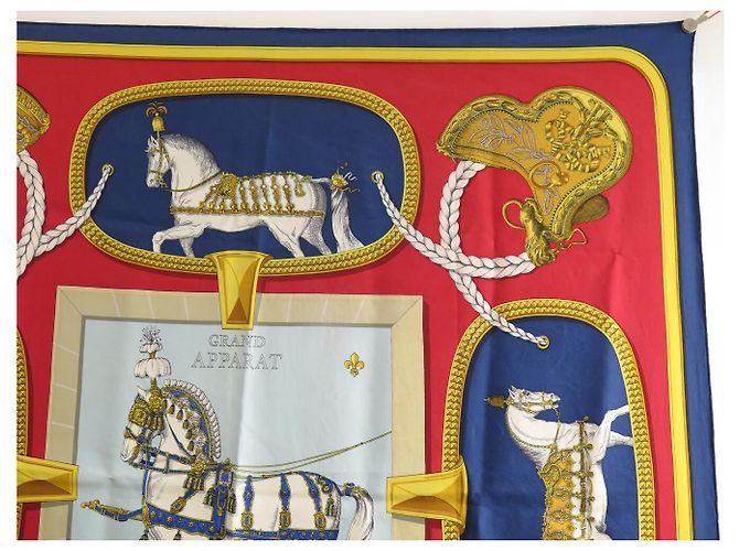 Hermès PAÑUELO HERMES GRAND APPARAT J. EUDEL CUADRADO 90 CM DE SEDA AZUL - vista 3