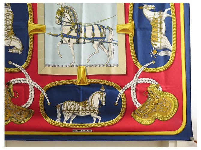 Hermès PAÑUELO HERMES GRAND APPARAT J. EUDEL CUADRADO 90 CM DE SEDA AZUL - vista 4