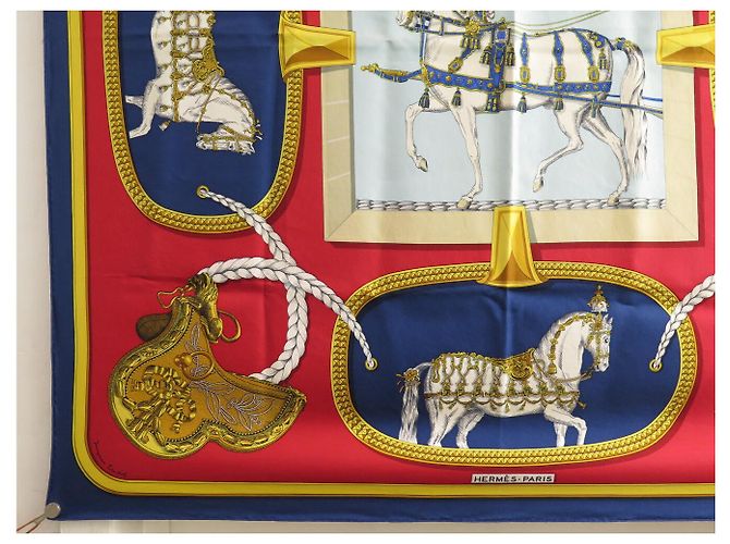 Hermès PAÑUELO HERMES GRAND APPARAT J. EUDEL CUADRADO 90 CM DE SEDA AZUL - vista 5