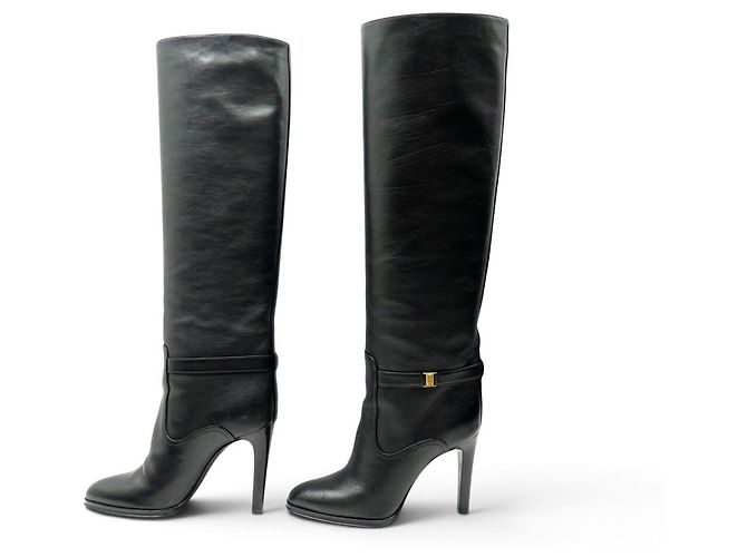 Autre Marque NEUF BOTTES A TALONS SAINT LAURENT DIANE 743797 36 CUIR NOIR + BOITE BOOTS - vue 2