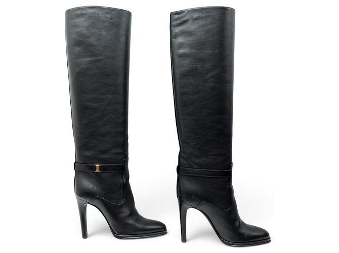 Autre Marque NEUF BOTTES A TALONS SAINT LAURENT DIANE 743797 36 CUIR NOIR + BOITE BOOTS - vue 3