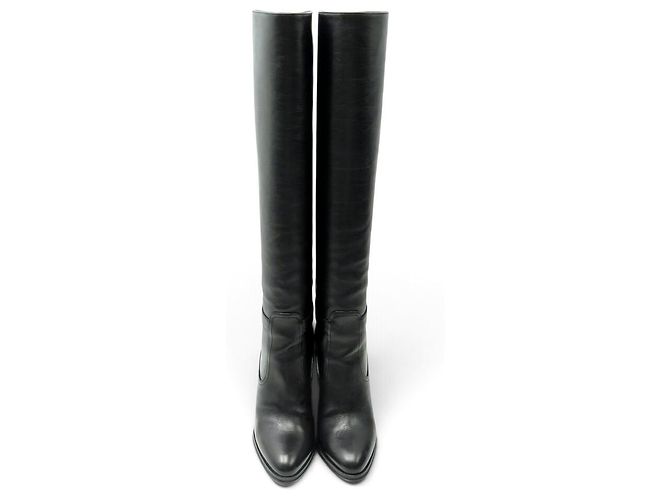 Autre Marque NEUF BOTTES A TALONS SAINT LAURENT DIANE 743797 36 CUIR NOIR + BOITE BOOTS - vue 8