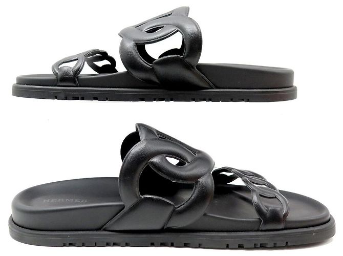 Hermès NUOVE SCARPE HERMES SANDALI EXTRA H222302ZV02 37 MULES CHAINE D'ANCRE Nero - vista 2