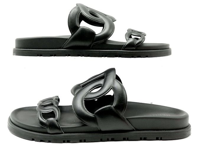 Hermès NUOVE SCARPE HERMES SANDALI EXTRA H222302ZV02 37 MULES CHAINE D'ANCRE Nero - vista 3