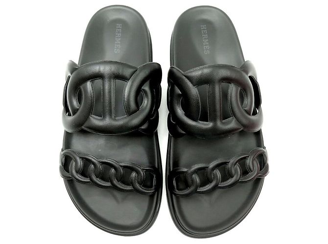 Hermès NUOVE SCARPE HERMES SANDALI EXTRA H222302ZV02 37 MULES CHAINE D'ANCRE Nero - vista 8