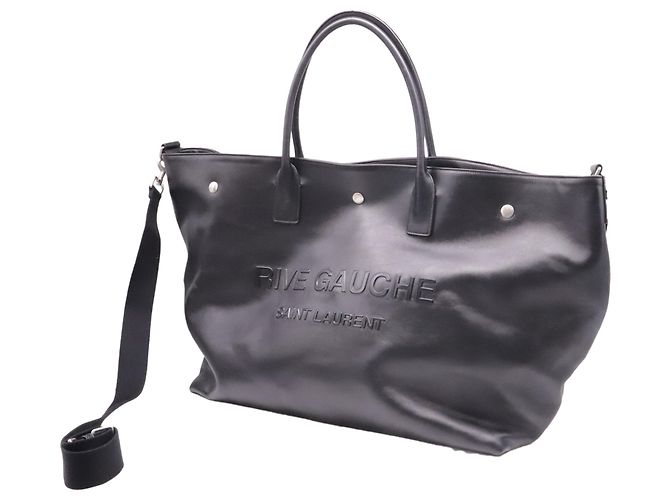Autre Marque Saint Laurent Rive Gauche Maxi Tote Bag aus schwarzem Leder - Ansicht 2