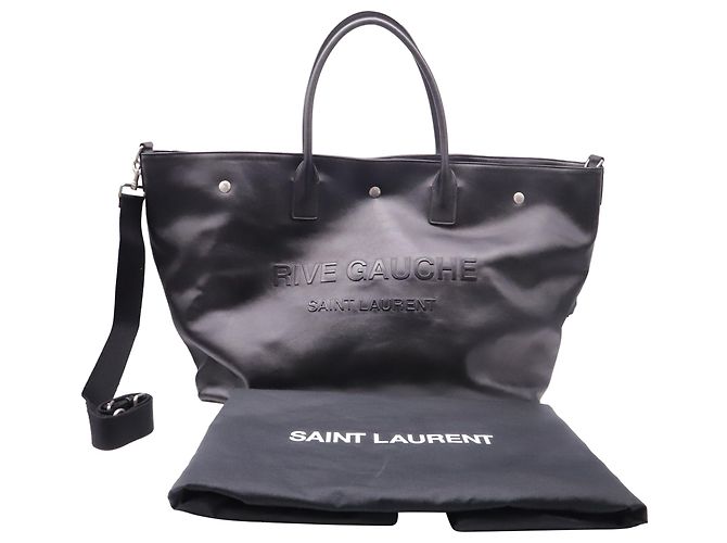 Autre Marque Saint Laurent Rive Gauche Maxi Tote Bag aus schwarzem Leder - Ansicht 5