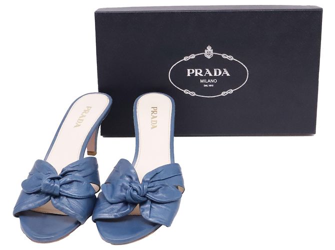 Bow Décolleté kitten heel Prada con fiocco in pelle blu - vista 6