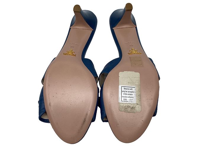 Bow Décolleté kitten heel Prada con fiocco in pelle blu - vista 7