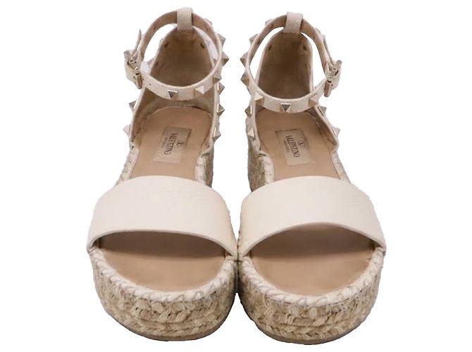Sandali wedge espadrilles Rockstud Valentino Garavani in pelle bianca Bianco Crudo - vista 2