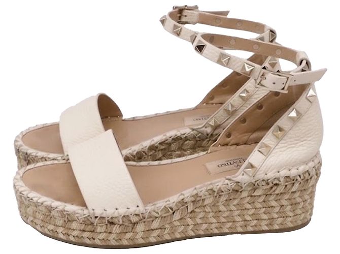 Sandali wedge espadrilles Rockstud Valentino Garavani in pelle bianca Bianco Crudo - vista 4