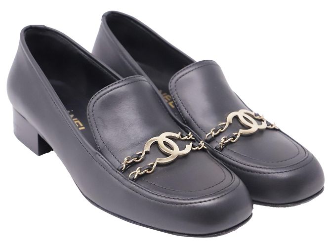 Timeless Mocassini Chanel CC Chain in pelle nera Nero - vista 2