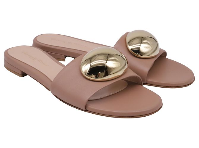 Sandali slide decorati Gianvito Rossi in pelle di agnello Beige - vista 3