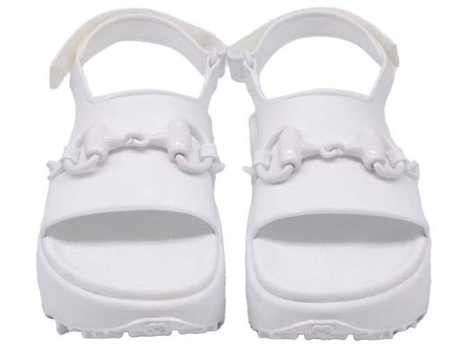Sandali platform Gucci Horsebit in gomma bianca - vista 2