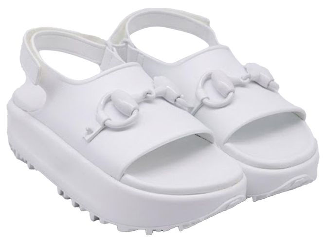 Sandali platform Gucci Horsebit in gomma bianca - vista 3