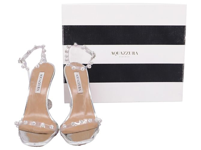 Sandali con tacco Aquazzura Secrets 95 decorati in PVC Silver - vista 6