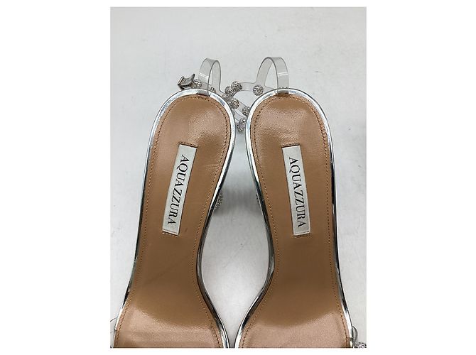 Sandali con tacco Aquazzura Secrets 95 decorati in PVC Silver - vista 8