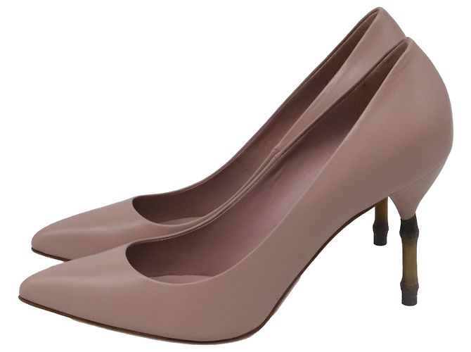 Décolleté classiche a punta Gucci in Nude Leather Marrone Carne - vista 4