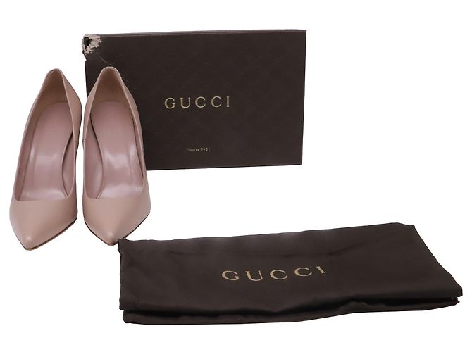 Décolleté classiche a punta Gucci in Nude Leather Marrone Carne - vista 6