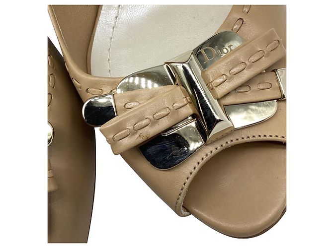 Dior Peep Toe Bow Heels in Tan Leather - view 10