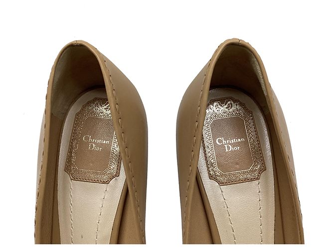 Dior Peep Toe Bow Heels in Tan Leather - view 11