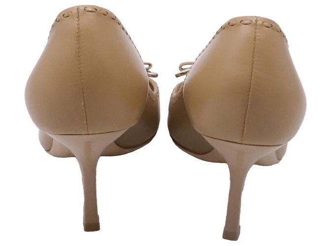 Dior Peep Toe Bow Heels in Tan Leather - view 5