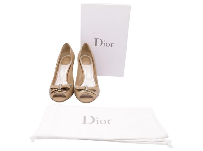 Dior Peep Toe Bow Heels in Tan Leather - view 6