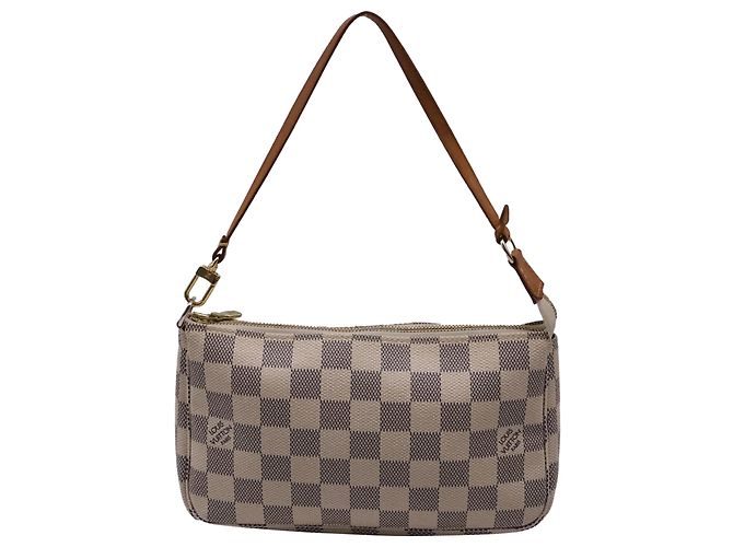 Louis Vuitton Damier Azur Pochette aus weißem Nylon-Canvas - Ansicht 4