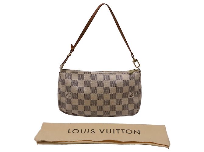 Louis Vuitton Damier Azur Pochette aus weißem Nylon-Canvas - Ansicht 5