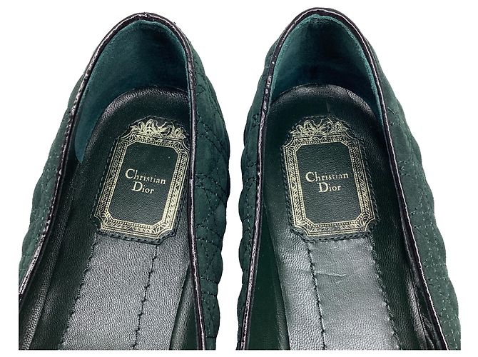 Ballerine Christian Dior Cannage Smoking in camoscio verde - vista 10
