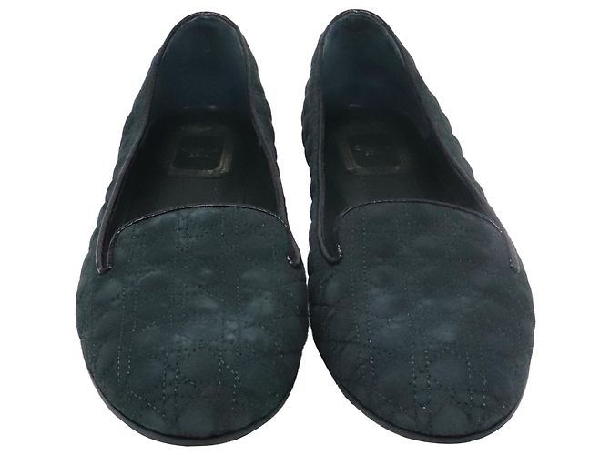 Ballerine Christian Dior Cannage Smoking in camoscio verde - vista 2