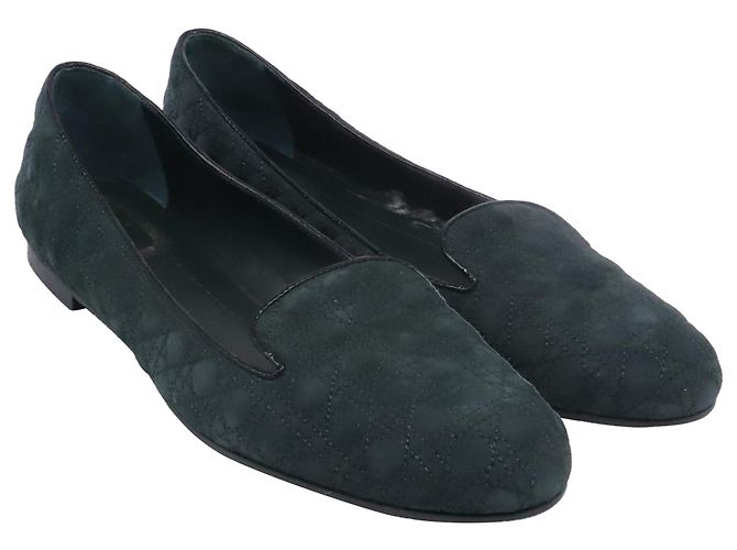 Ballerine Christian Dior Cannage Smoking in camoscio verde - vista 3
