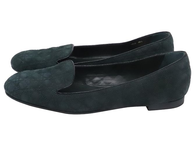 Ballerine Christian Dior Cannage Smoking in camoscio verde - vista 4